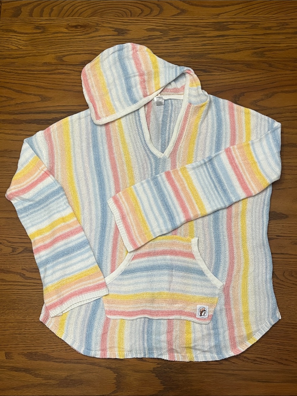 Buc-ee’s Striped Hooded loose-knit cover-up/Sweater